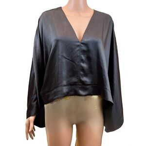H&M Black Satin V-Neck Top Large